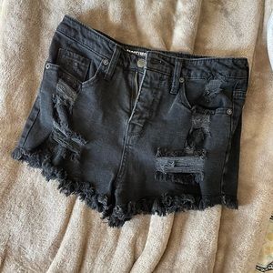 Black Ripped High Wasted Denim Shorts